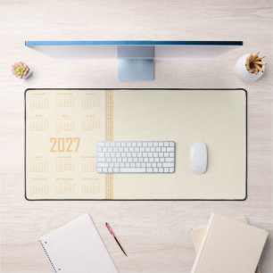 2027 Kalender, Griekse Fret, Beige op Cosmic Latte Bureaumat