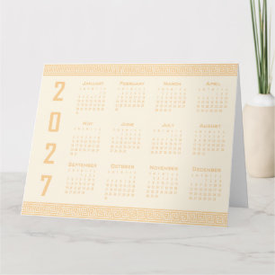 2027 Kalender, Griekse Fret, Beige op Cosmic Latte Kaart