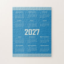 2027 Kalender, Griekse Fret, Cosmic Latte op Blauw