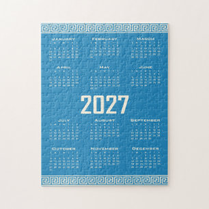 2027 Kalender, Griekse Fret, Cosmic Latte op Blauw Legpuzzel