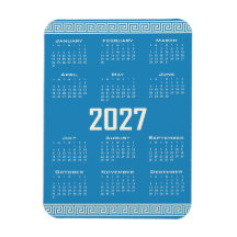 2027 Kalender, Griekse Fret, Cosmic Latte op Blauw