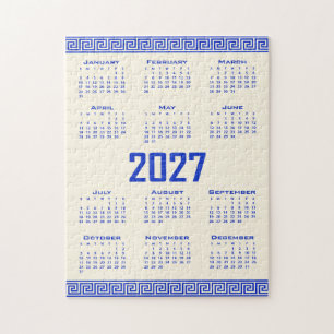 2027 Kalender, Griekse Fret, Griekse Blauwe Kosmis Legpuzzel