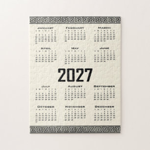 2027 Kalender, Griekse Fret, Zwart op Cosmic Latte Legpuzzel