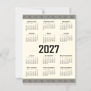 2027 Kalender, Griekse Fret, Zwart op Cosmic Latte Magnetische Uitnodiging