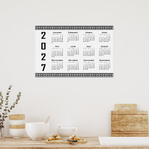 2027 Kalender, Griekse Fret, Zwart op Wit Poster