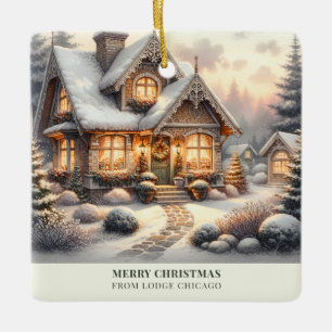 2027 Kalender Kersthuisje QR Code Zakelijk Keramisch Ornament