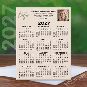 2027 Kalender - logo, foto, bedrijf - beige Briefkaart