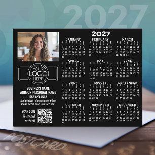 2027 Kalender met logo, QR-code, foto ZWART Briefkaart