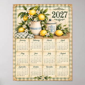 2027 kalender muurposter (Gingham/Lemon) Poster