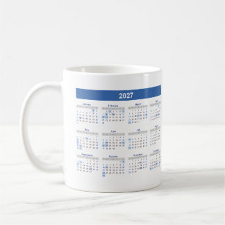 2027 kalender per maand thuis school kantoor koffiemok