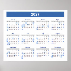 2027 Kalender Per Maand Thuis School Kantoor Muur Poster