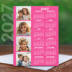 2027 Kalender Roze met 4 Foto Collage Briefkaart