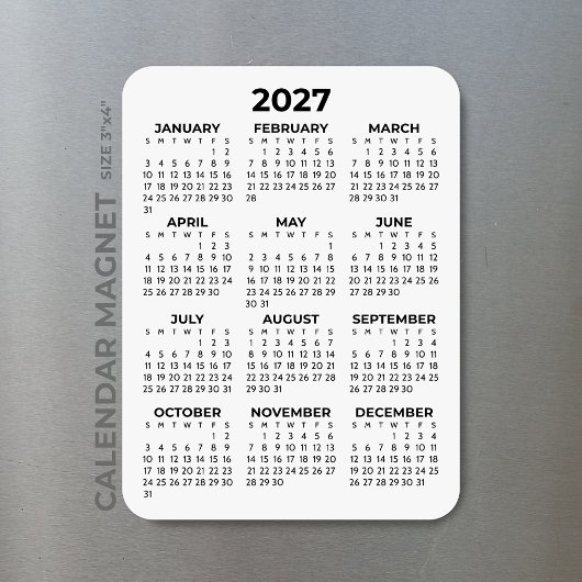 2027 Kalender voor het hele jaar Basic Minimaal Mi Magneet