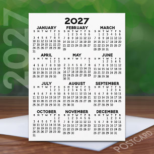 2027 Kalender voor het hele jaar - Basis Minimaal Briefkaart