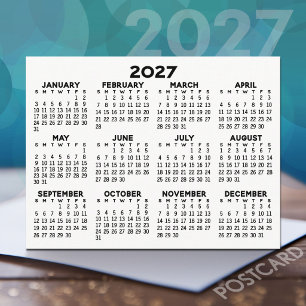2027 Kalender voor het hele jaar - horizontaal Zwa Briefkaart
