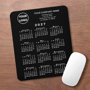 2027 Kalender Zakelijk Logo en Tekst Zwart Muismat
