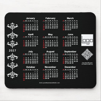 2027 Kalender Zakelijk Logo QR Code Zwart Barok Muismat