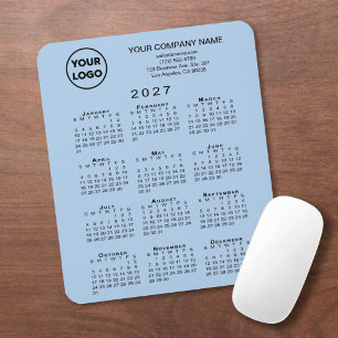 2027 Kalender Zakelijk Logo Tekst Lichtblauw Muismat