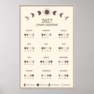 2027 Maancyclus Minimalistische Maanfasekalender Poster