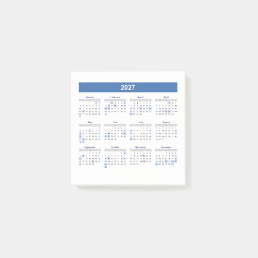 2027 Maandkalender Blauwe Versie Post-it® Notes (Voorkant)