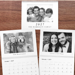 2027 Minimalistische zwart-wit foto Kalender