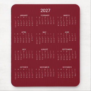 2027 Moderne Minimalistische Burgundy Maroon Kalen Muismat