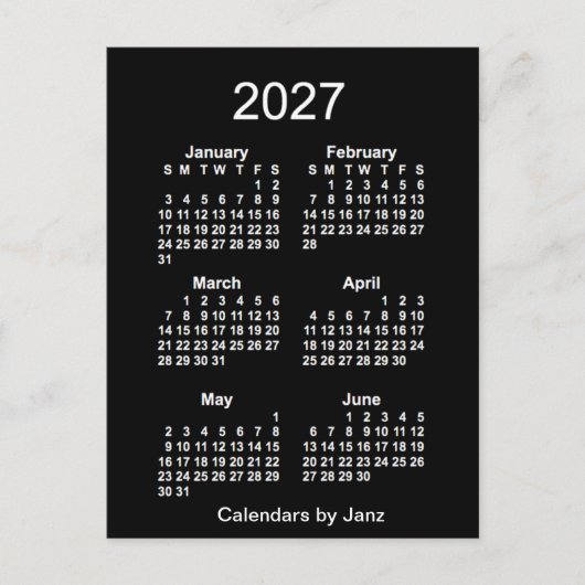2027 Neon White 6 maanden Mini Calendar van Janz Briefkaart (Voorkant)