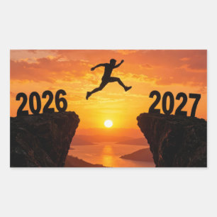 2027 Nieuwjaars Silhouette Springen van een Klif Rechthoekige Sticker