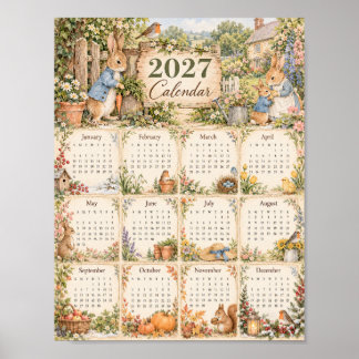 2027 Poster Kalender - Konijn in Cottage Tuin