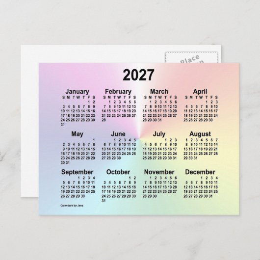 2027 Rainbow Cloud Mini Calendar van Janz Briefkaart (Voorkant / Achterkant)