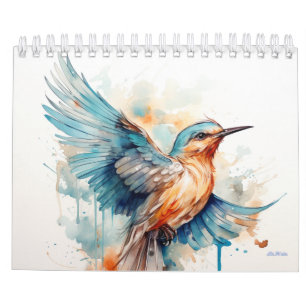 2027 waterverf vogel fruit boom maandelijkse wand kalender