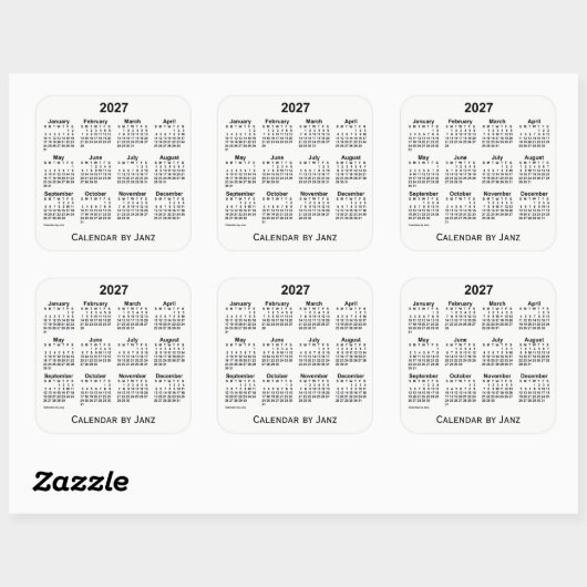 2027 White Calendar van Janz Square Sticker (Vel)