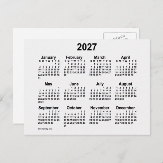 2027 White Smoke Mini Calendar van Janz Briefkaart (Voorkant / Achterkant)
