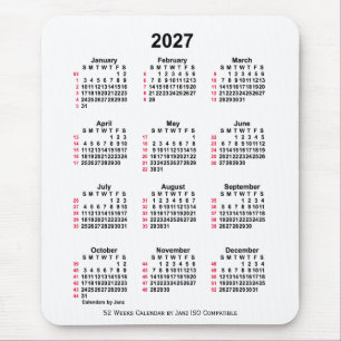2027 Witte 52 weken ISO-kalender door Janz Muismat