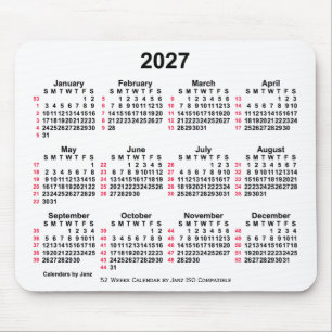 2027 Witte 52 weken ISO-kalender door Janz Muismat