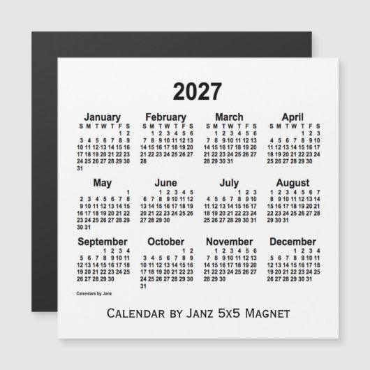 2027 Witte Agenda van Janz 5x5 Magnet (Voorkant / Achterkant)