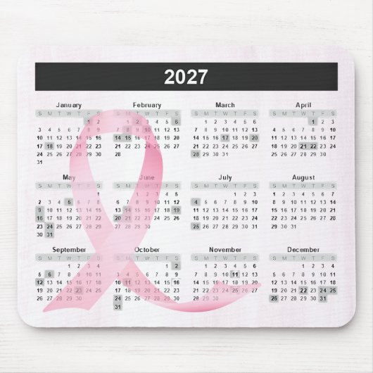 2027 Year Calendar Pink Ribbon Muismat (Voorkant)