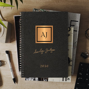 2027 Zwarte goud monogram gescriptte naam elegant Planner