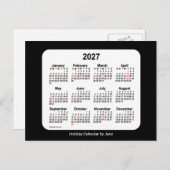 2027 Zwarte Vakantie Mini Kalender van Janz Feestdagenkaart (Voorkant / Achterkant)