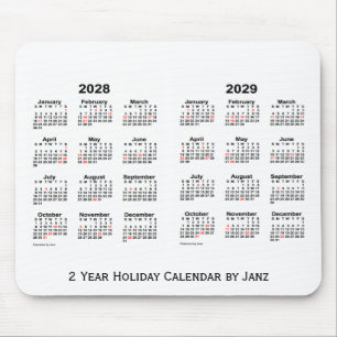 2028-2029 White 2 Year Holiday Calendar door Janz Muismat