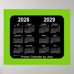 2028-2029 Yellowgreen Neon School Calendar van Jan Poster