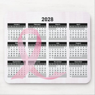 2028 Jaarkalender Roze Lint Muismat