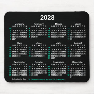 2028 Neon White 52 weken ISO-kalender door Janz Muismat