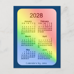 2028 Rainbow Blue 6 Maand Mini Kalender van Janz Briefkaart