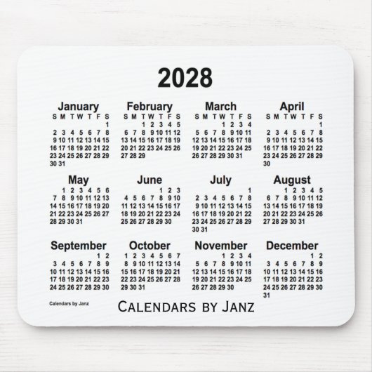 2028 White Calendar van Janz Muismat (Voorkant)