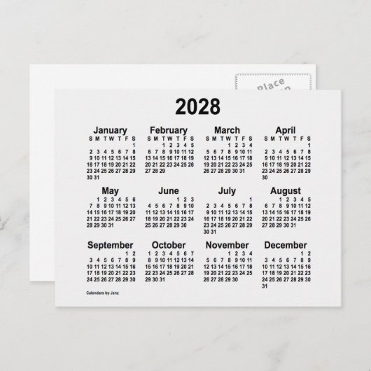 2028 White Smoke Mini Calendar van Janz Briefkaart (Voorkant / Achterkant)