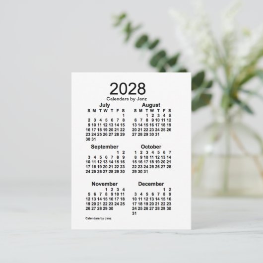 2028 Witte 6 maanden Mini Agenda van Janz Briefkaart (Staand voorkant)