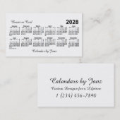 2028 Witte kalender van Janz Visitekaartje (Voorkant / Achterkant)