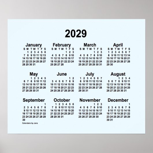 2029 Alice Blue Calendar van Janz Print (Voorkant)