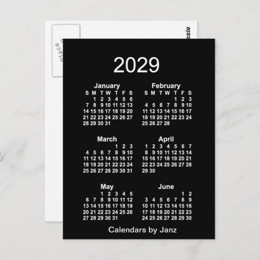 2029 Neon White 6 maanden Mini Calendar van Janz Briefkaart (Voorkant / Achterkant)